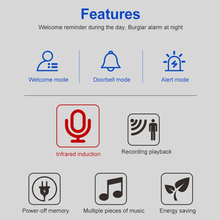 Intelligent Infrared Sensor Recordable Doorbell Welcome Voice Prompt Loudspeaker, N911P Intelligent Infrared Sensor Recordable Doorbell Welcome Voice Prompt Loudspeaker, N911P